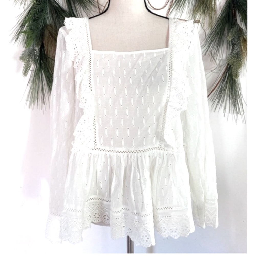 Anthropologie White Eyelet Lace Blouse